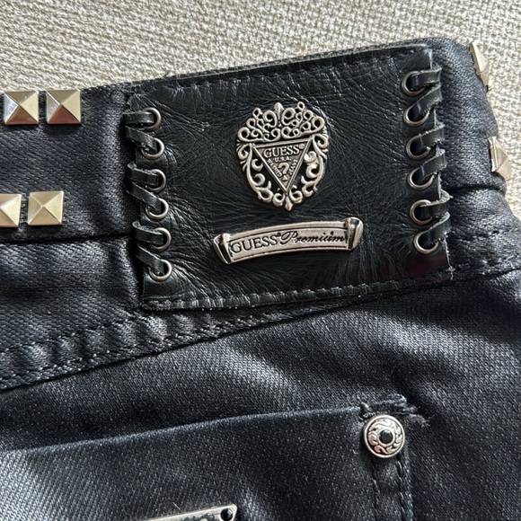 Guess Jean Shorts | Black | Studded | Silver Studded Outline | Size 25 - Picture 3 of 8